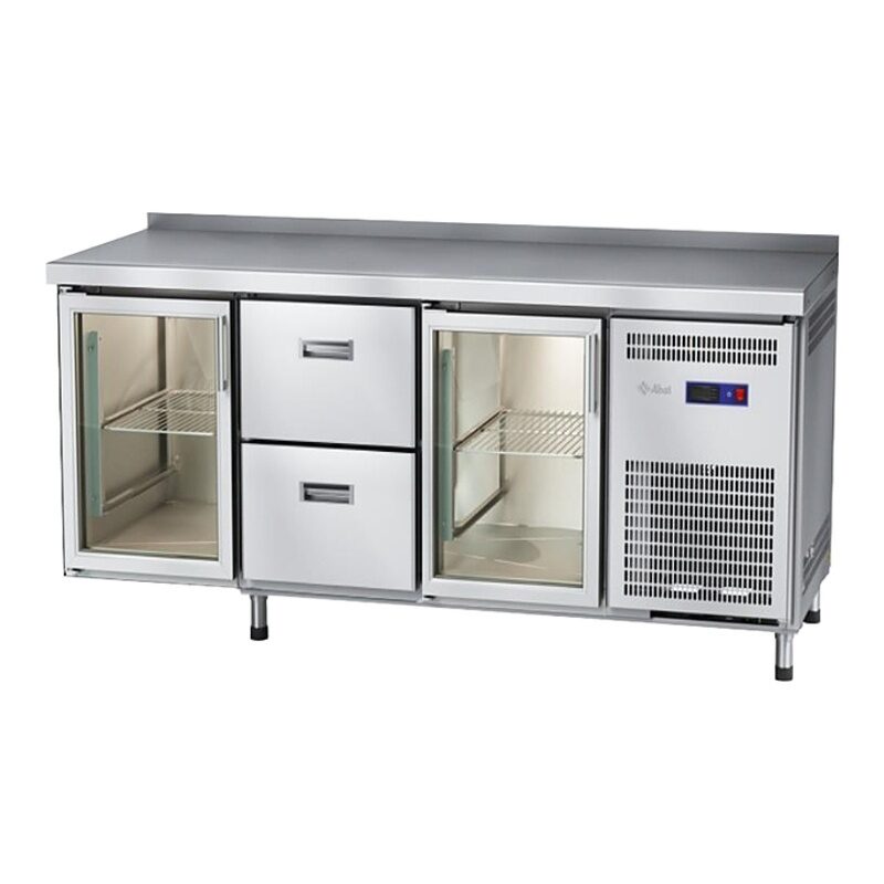 Стол холодильный низкотемпературный СХН-60-02 неохлаждаемая столешница с бортом (дверь-стекло, ящики 1/2,дверь-стекло)