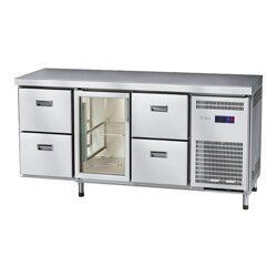 Стол холодильный низкотемпературный СХН-60-02 неохлаждаемая столешница без борта (ящики 1/2, дверь-стекло, ящики 1/2)