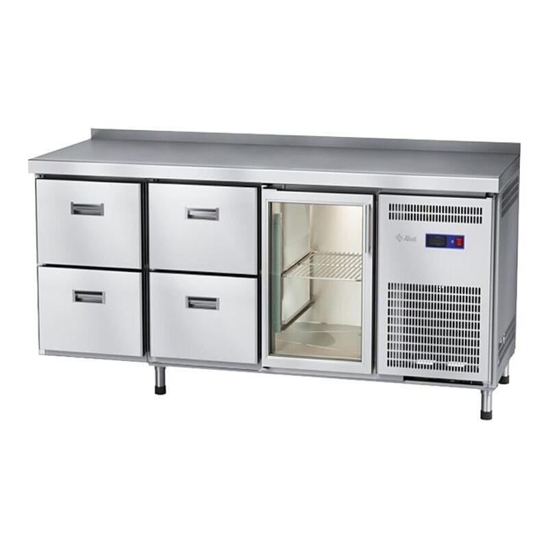Стол холодильный низкотемпературный СХН-60-02 неохлаждаемая столешница с бортом (дверь-стекло, ящики 1/2, ящики 1/2)